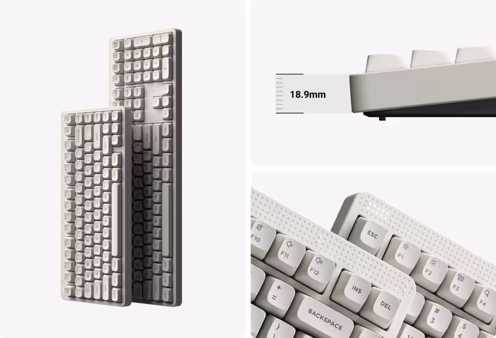 Clavier mécanique NuPhy Node 100 en format 1800, low-profile et full-height, touches rétro, boîtier compact, mécanique, hautes performances