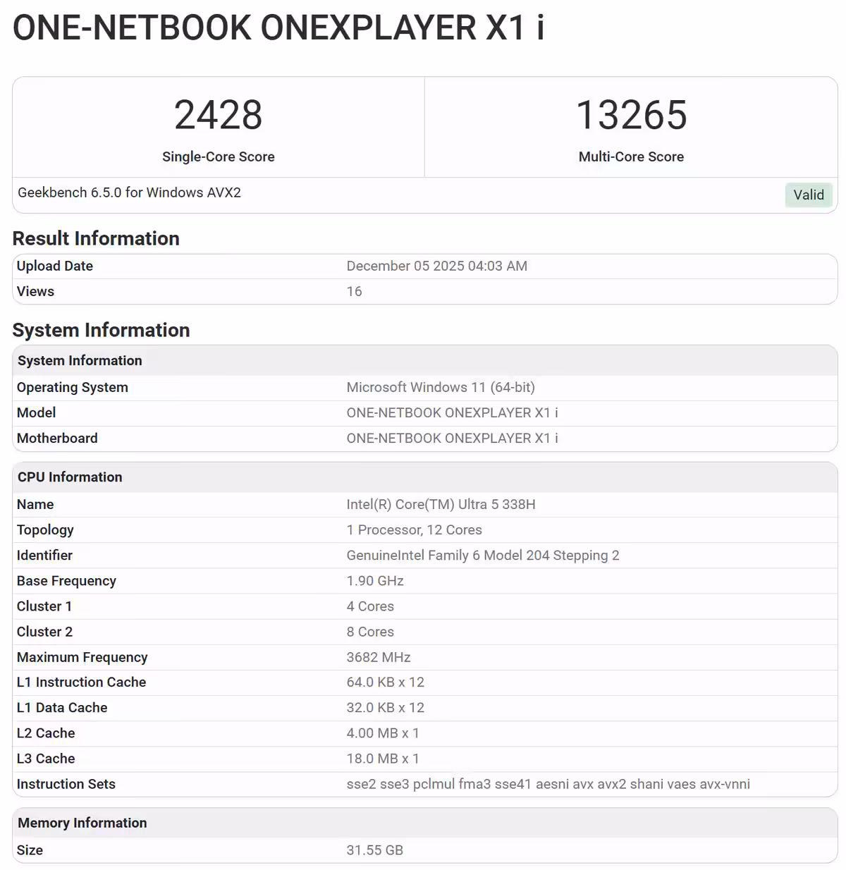 Onexplayer X1 : première console avec Core Ultra 5 338H Panther Lake en fuite 2 Vue de la console portable Onexplayer X1 montrant l'écran et le châssis, première image révélant le Core Ultra 5 338H Panther