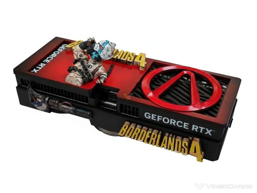 Carte graphique Palit GeForce RTX 5070 12GB GamingPro édition Borderlands 4 vue de profil avec refroidissement et éclairage R
