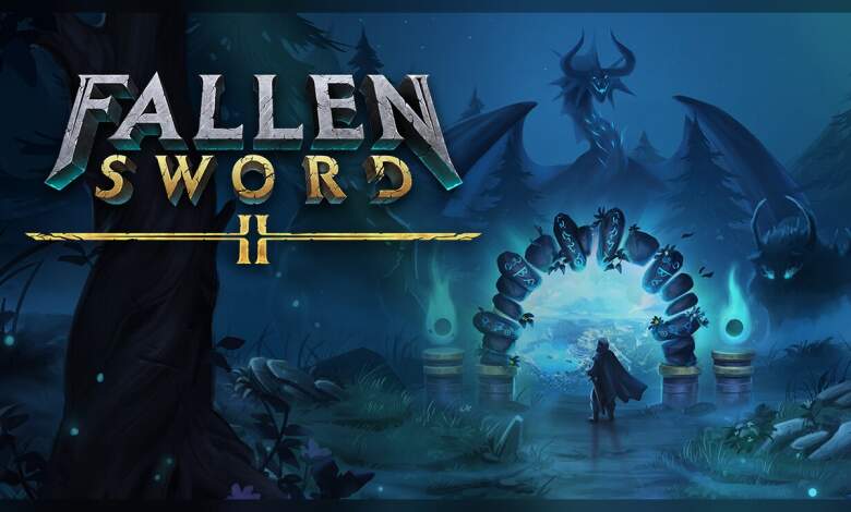 Illustration promotionnelle Fallen Sword II sur PC et mobile montrant interface HUD, graphismes 3D, optimisation GPU et compatibilité matériel