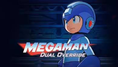 Capture écran Mega Man Dual Override sur PC/console montrant sprites 2D, HUD d'action, effets pixel art et interface hardware