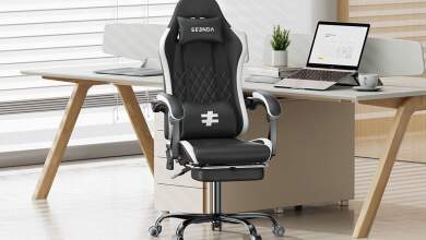 Fauteuils gaming Seenda GCP-12A et GCP-10A en tissu et simili cuir, support lombaire, accoudoirs 4D, finition noire, prix < 120 $