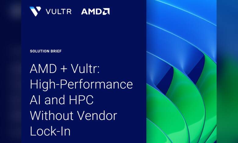 Baie de serveurs GPU AMD Instinct MI355X dans supercluster IA Vultr Ohio, racks, refroidissement, câblage réseau haute densité