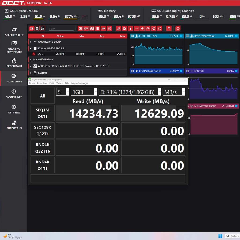 rog crosshair x870e hero btf ssd pcie gen5 test