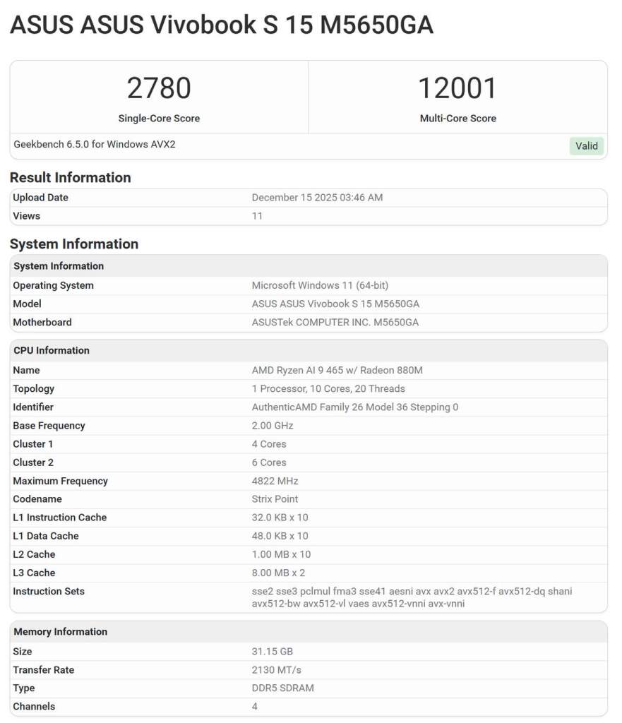 Ryzen AI 9 465 vs Core Ultra 7 365 : premiers scores Geekbench à l’avantage d’AMD 3 Comparatif visuel des processeurs Ryzen AI 9 465 et Core Ultra 7 365 avec scores Geekbench affichés et visuels des puces