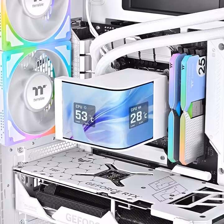 Thermaltake MAGCurve 360 Ultra ARGB Sync AIO 360 mm avec écran AMOLED courbe, loop CPU, radiateur triple ventilateurs, RGB, watercooling