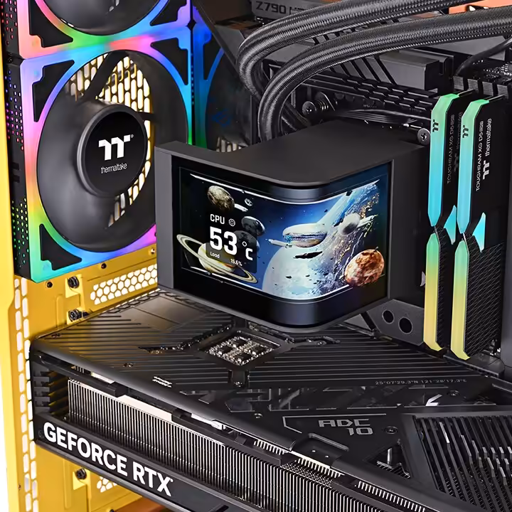 Thermaltake MAGCurve 360 Ultra ARGB Sync AIO 360 mm avec écran AMOLED courbe, radiateur, ventilateurs RGB, waterblock CPU, tuyaux renforcés