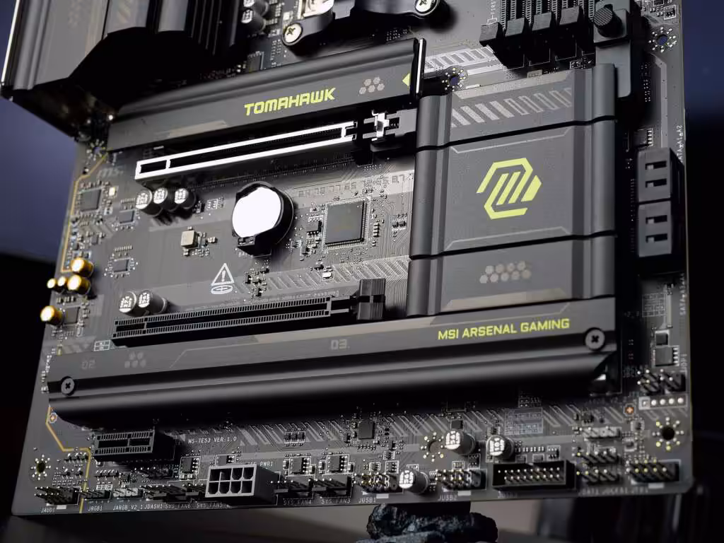 Slots PCIe et dissipateurs M.2 de la carte mère MSI MAG B850 TOMAHAWK WIFI