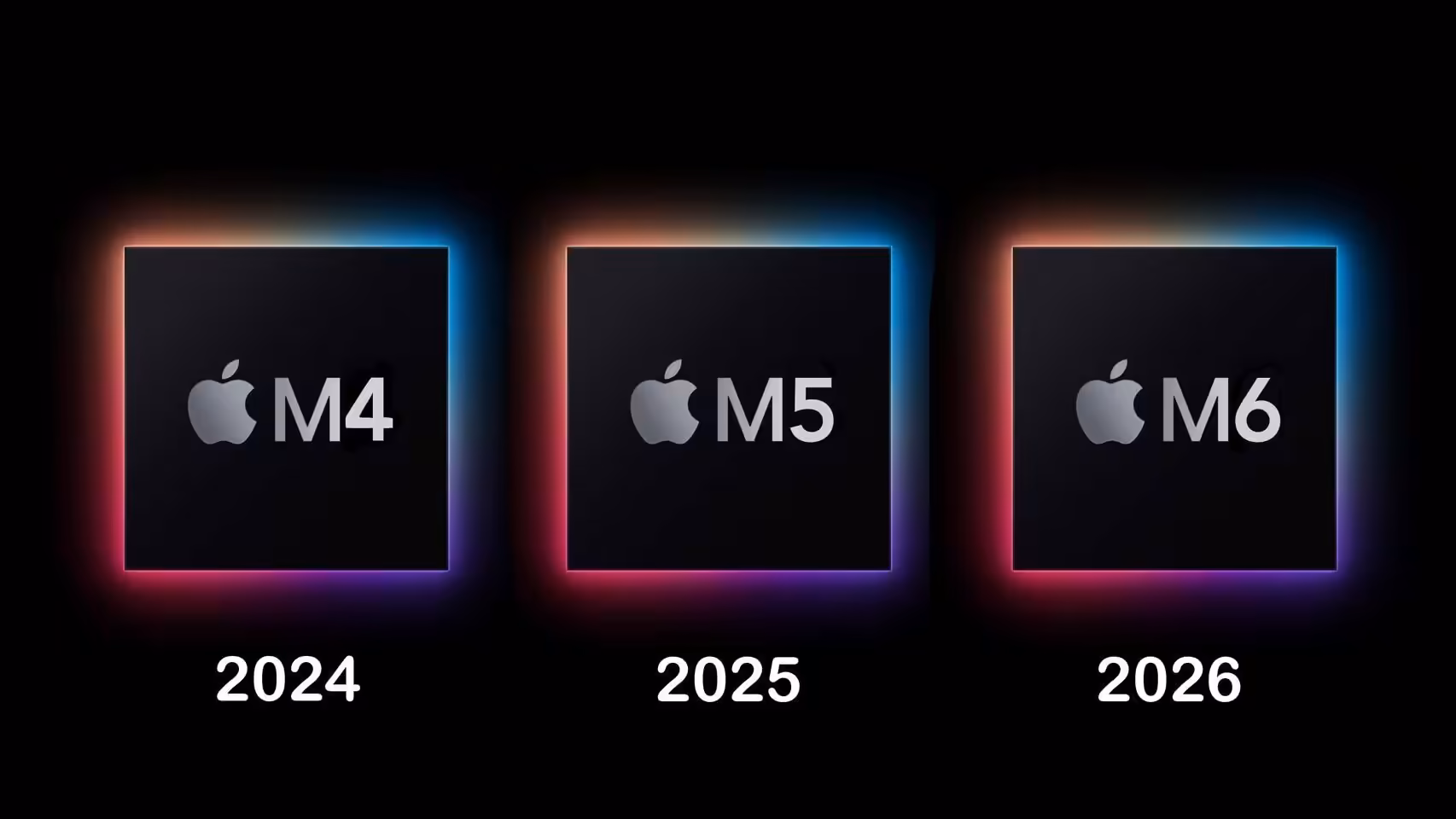 Graphique des puces Apple M4, M5, M6 pour 2024, 2025, 2026.