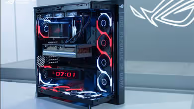 asus rog cronox boîtier panoramique avec écran et ventilateurs rog eurux