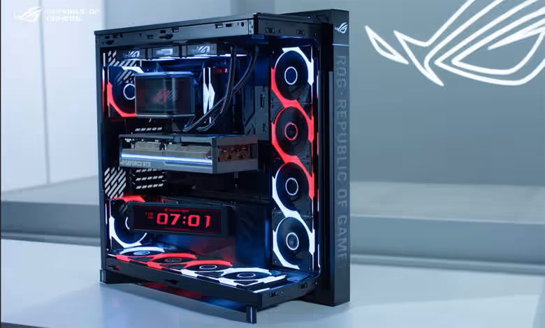 ASUS ROG Cronox : le boîtier panoramique ultime avec écran LCD et airflow breveté 1 asus rog cronox boîtier panoramique avec écran et ventilateurs rog eurux