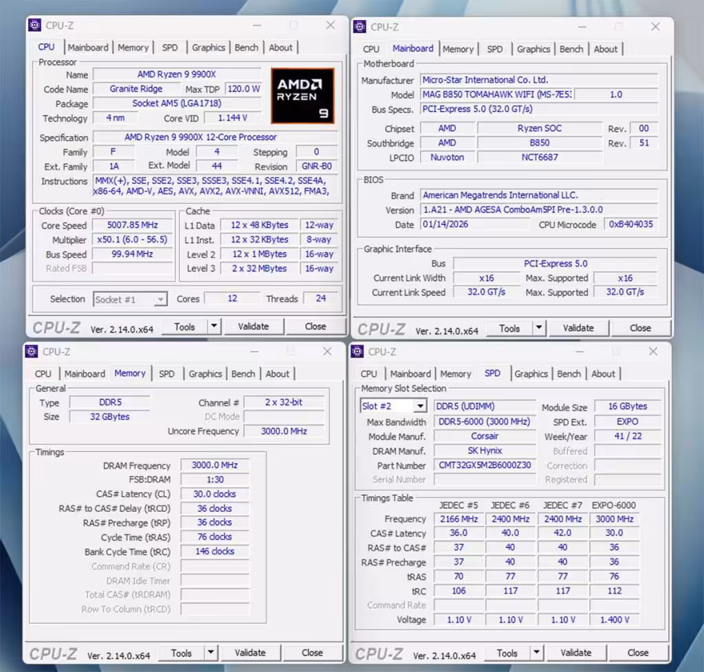 b850 tomahawk banc d'essais cpu z
