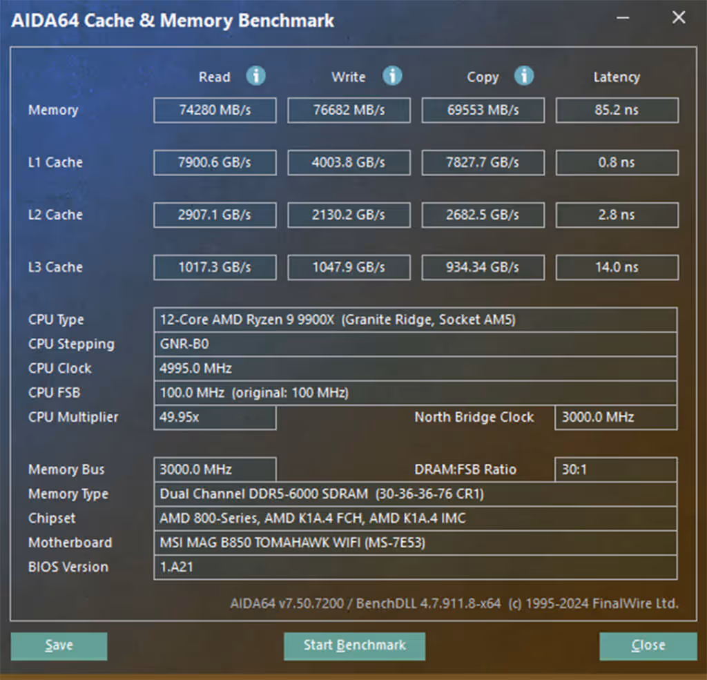 b850 tomahawk bench ram 6000 et caches
