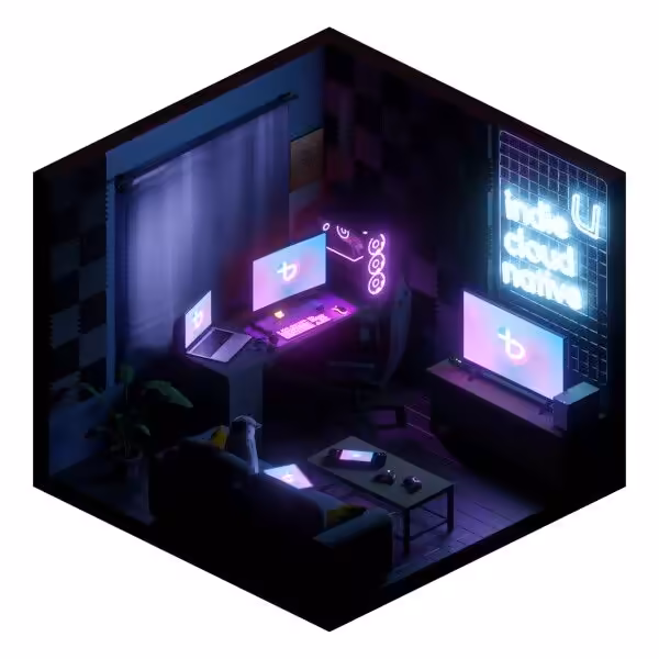 Bazzite dément le « support officiel » sur le GPD Win 5 et exige l’arrêt de l’usage de sa marque 4 Illustration d'un bureau gaming avec éclairage néon violet.