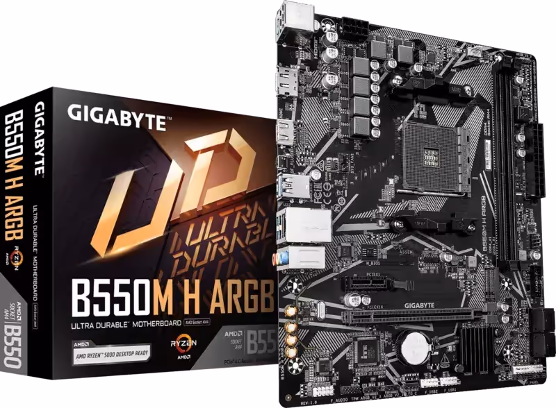 Cartes mères GIGABYTE AM4 pour processeurs AMD, quatre modèles DDR4, formats ATX/mATX, VRM et slots PCIe visibles