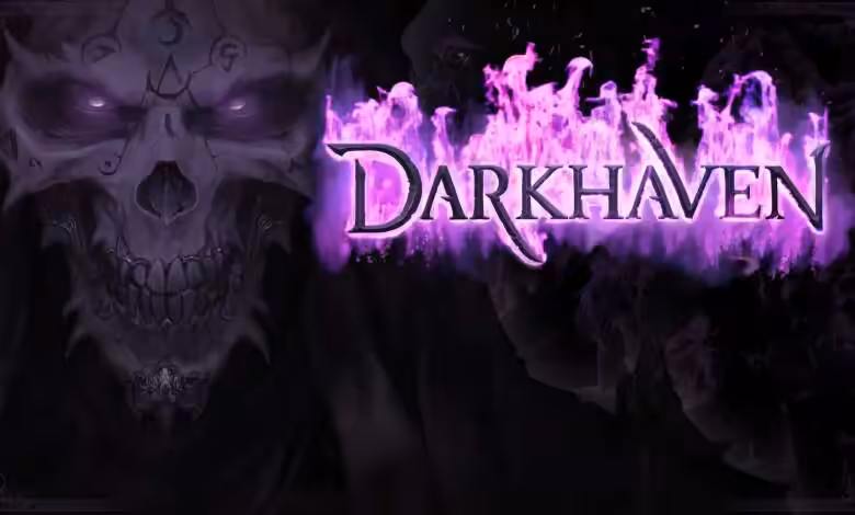 Darkhaven : ARPG dynamique en monde procédural, ex-Blizzard dévoilent un trailer ambitieux 1 Logo Darkhaven avec tête de squelette et effets violets sur fond sombre