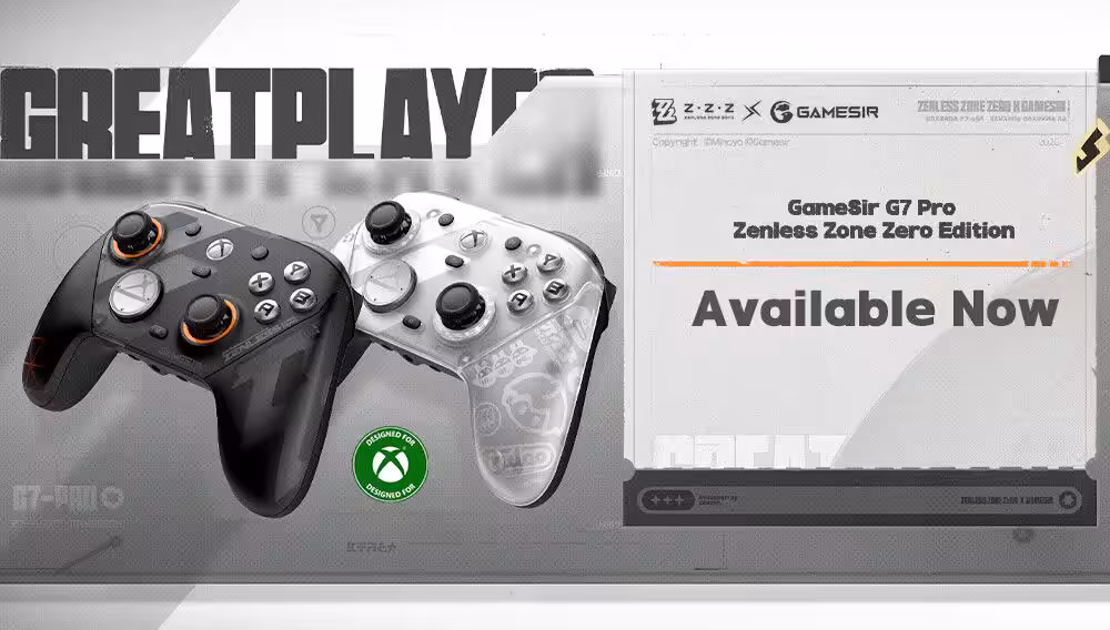 Deux manettes GameSir G7 Pro Zenless Zone Zero Edition sur fond promotionnel.