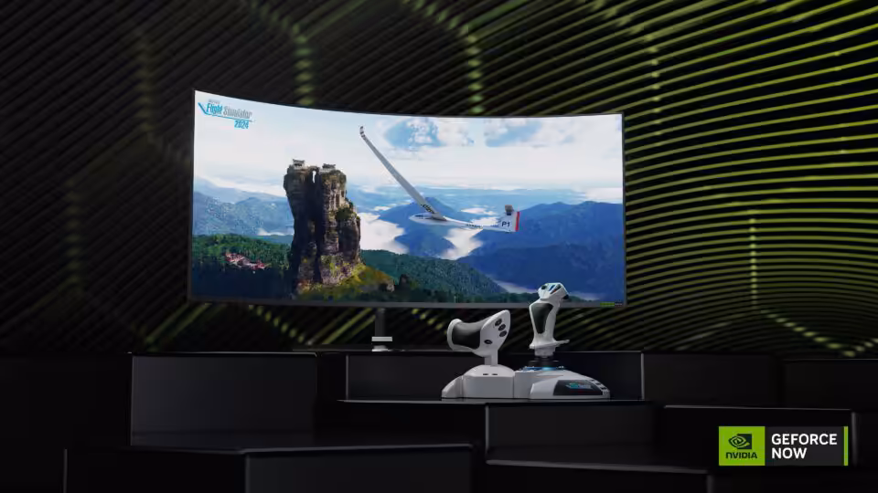 Écran incurvé avec vues aériennes et contrôleurs de vol blanc