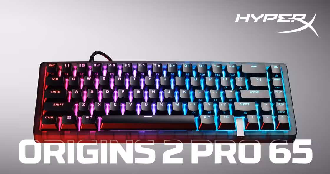 Clavier HyperX Origins 2 Pro 65 RGB avec éclairage multicolore.