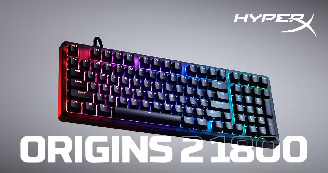 Clavier HyperX Origins 21800 avec éclairage RGB et pavé numérique.