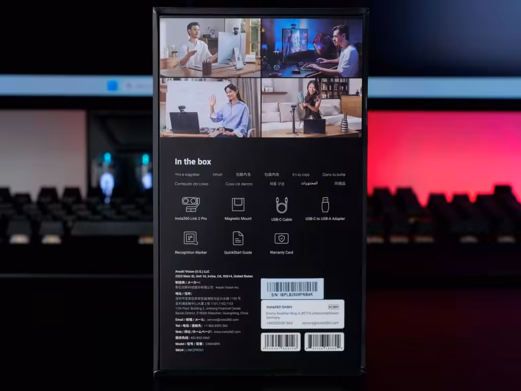insta360 link 2 pro emballage verso