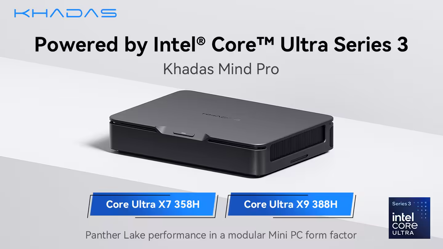 Khadas Mind Pro mini PC modulaire avec processeur Intel Core Ultra X9, boîtier noir