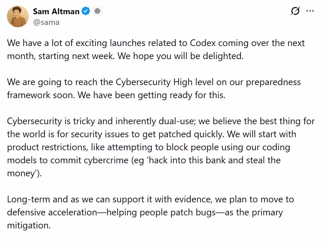 Capture d'écran d'un tweet détaillant le lancement du mois Codex par OpenAI.