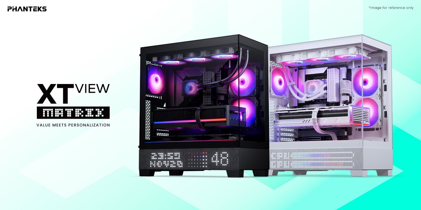 Deux boîtiers Phanteks Matrix XTView noir et blanc avec éclairage RGB