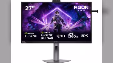 Écran AOC AGON PRO AG276QSG2 avec G-SYNC, QHD, 360 Hz, 27 pouces, illustration de jeu futuriste.