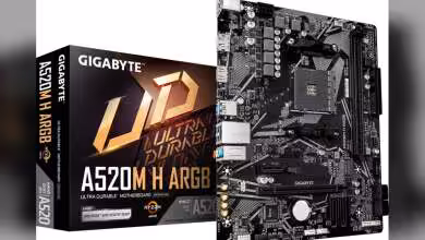 Cartes mères GIGABYTE socket AM4 chipset B450/B350 visuel PCB, slots DDR4, VRM et connecteurs SATA/PCIe