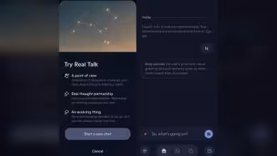 Interface mobile Microsoft Copilot Real Talk avec options de chat
