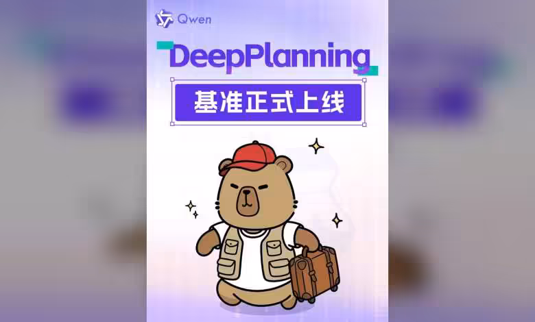 DeepPlanning : le benchmark Qwen qui teste la planification agentique réelle 1 Illustration d'un ours portant une casquette et un sac, avec le logo Qwen.