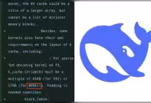 Écran affichant du code source et logo bleu de baleine relatif à DeepSeek MODEL1.