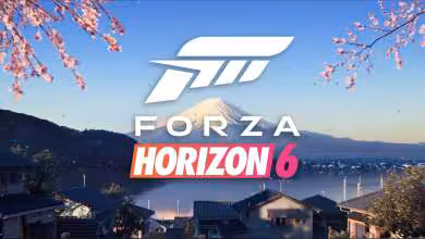 Logo Forza Horizon 6 avec vue sur le mont Fuji et cerisiers en fleurs