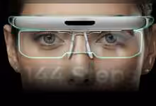 Lunettes Edenlux Eyeary affichant une interface d'entraînement visuel futuriste.