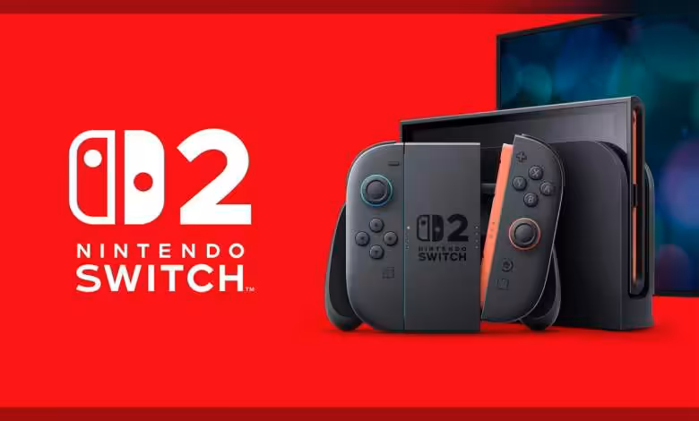 Fable Switch 2 : Microsoft envisagerait un portage, décision liée à la logistique 1 Concept de la console Nintendo Switch 2 avec manettes et écran en fond rouge.