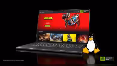 Linux app GeForce NOW sur ordinateur portable avec logo pingouin