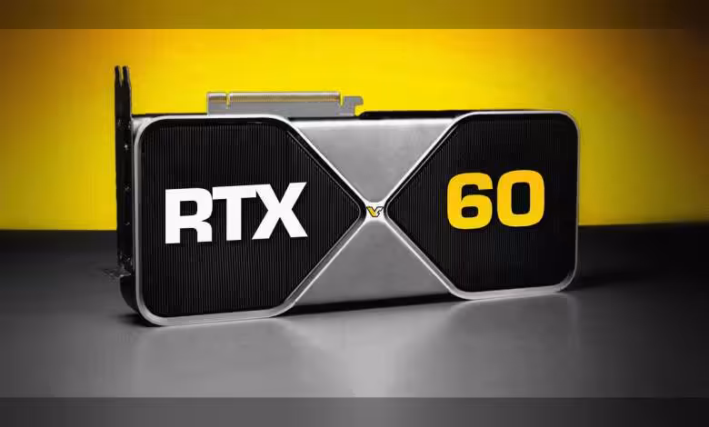 GeForce RTX 60 Rubin : GR20X pressenti, GR212 non destiné au gaming 1 Carte graphique GeForce RTX 60 avec design noir et accents argentés, fond jaune.