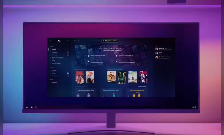 GOG Linux : Galaxy prépare un support natif avec une équipe dédiée et ambitions long terme 1 Écran affichant l'interface GOG Galaxy avec fond lumineux violet et rose