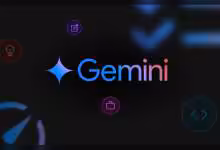 Logo Google Gemini avec icônes colorées en arrière-plan