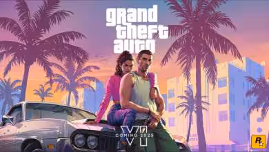 GTA 6 digital-only au lancement: sortie dématérialisée sur consoles et PC dès 2026 4 Couverture promotionnelle Grand Theft Auto VI, ambiance urbaine avec deux personnages devant une voiture rétro.