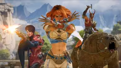 Highguard en difficulté : pic à 95 000 joueurs mais évaluations « Mostly Negative » sur Steam 3 Personnages de jeu Highguard en action avec paysage montagneux en arrière-plan