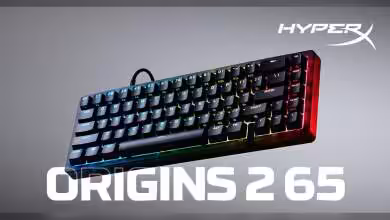 Clavier HyperX Origins 2 65 RGB avec câble en vue de dessus.