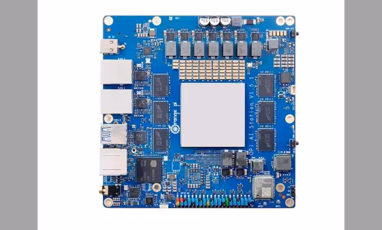 Orange Pi AI Station : Ascend 310, double LAN, jusqu’à 96GB 1 Orange Pi AI Station avec processeur Ascend 310, double port LAN et support mémoire jusqu’à 96 GB — carte mère CPU AI