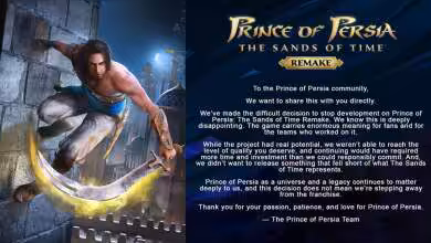 Capture d'écran du message d'annonce de l'arrêt du développement de Prince of Persia: The Sands of Time Remake.