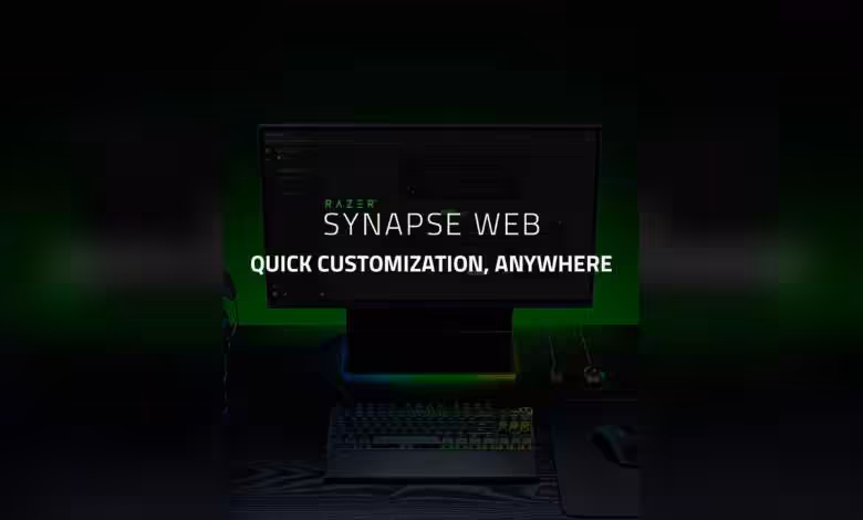Razer Synapse Web beta : une app navigateur pour régler ses périphériques 1 Interface Razer Synapse Web avec clavier et souris sur fond noir et vert lumineux