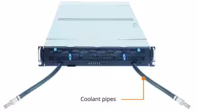 Serveur AI Grace-Blackwell de Giga Computing en DLC : densité 2U sans refonte 4 Serveur AI Grace-Blackwell Giga Computing avec tuyaux de refroidissement à l'avant