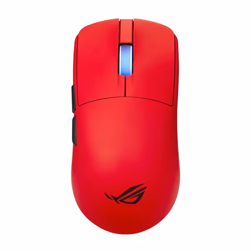 Vue dessus de la souris ASUS ROG Harpe II Ace rouge.