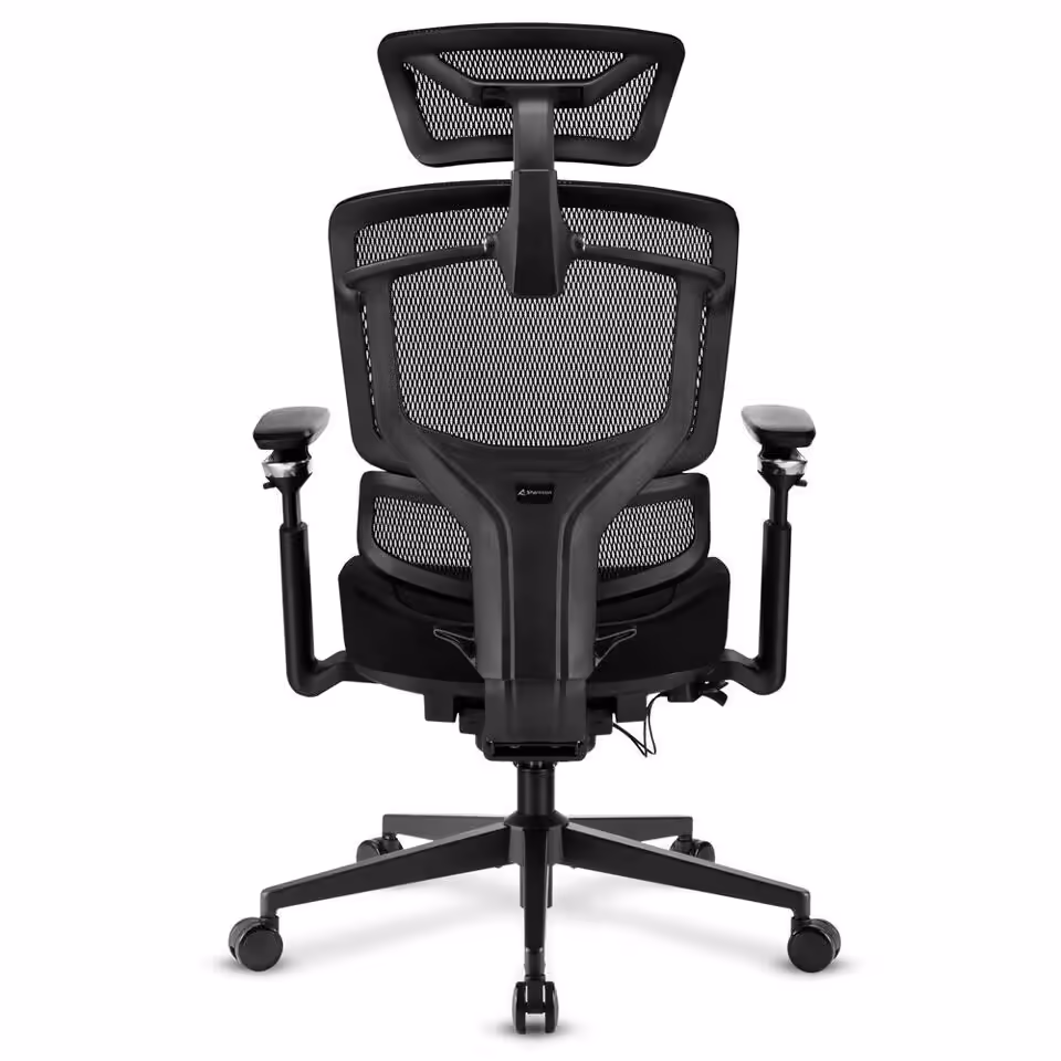 Sharkoon OfficePal C50/C50M : deux chaises mesh à 299,90 € avec 5D et appuis réglables 4 Chaise Sharkoon OfficePal C50M en mesh noir vue de dos.