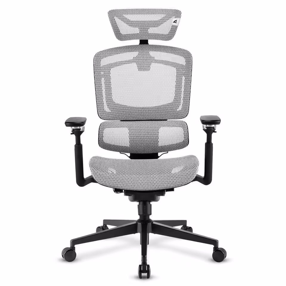 Sharkoon OfficePal C50/C50M : deux chaises mesh à 299,90 € avec 5D et appuis réglables 5 Chaise Sharkoon OfficePal C50 en mesh blanc vue de face.